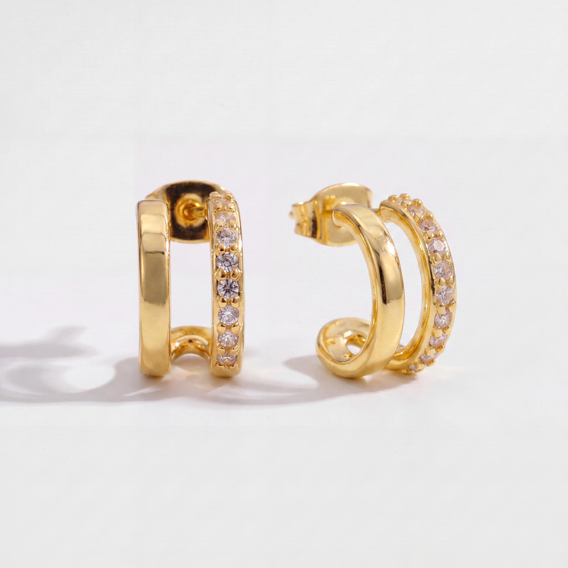 Boucles d'oreilles créoles double anneau Boucle Lumineuse femme, zirconium, argent 925 plaqué or 18 carats – Soreli Paris