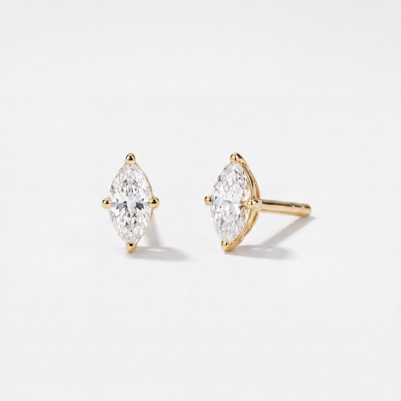 Boucles d'oreilles puces solitaire marquise Boucle Précieuse femme, zirconium, argent 925 plaqué or 18 carats – Soreli Paris