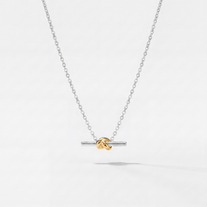 Collier Alchimie femme bicolore or et argent, pendentif barre et nœud, argent 925 plaqué or 18 carats – Soreli Paris