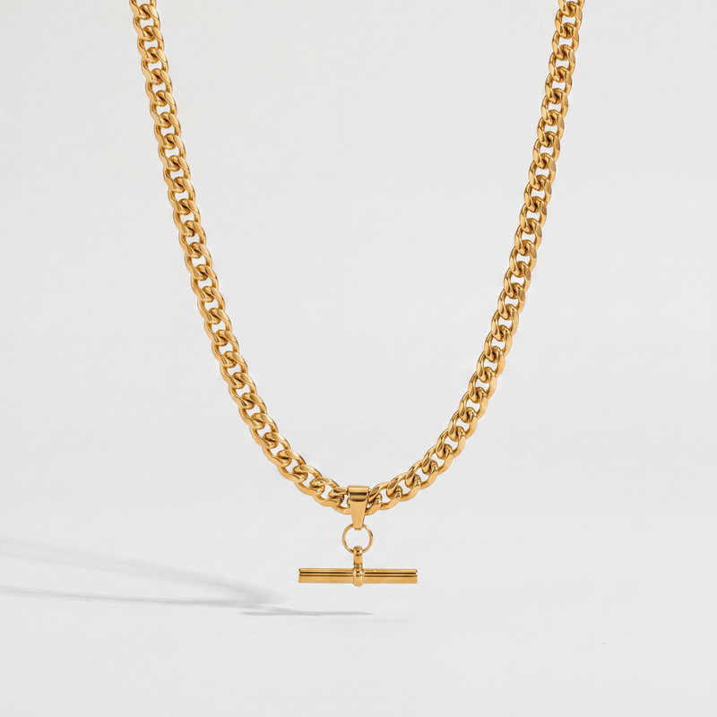 Collier Souveraine femme, maille gourmette et pendentif barre en T, argent 925 plaqué or 18 carats – Soreli Paris