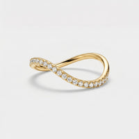 Bague Ondulante vague femme, zirconium, argent 925 plaqué or 18 carats, vue de face – Soreli Paris