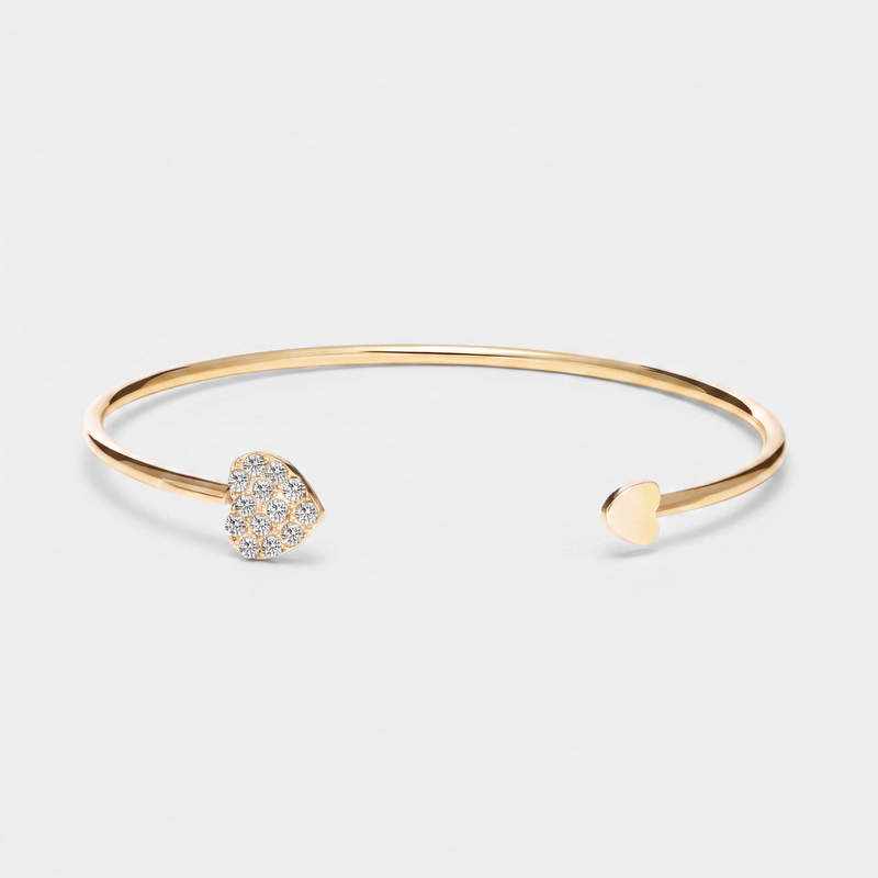 Jonc Captivante ouvert double cœur pavé de zirconium femme, argent 925 plaqué or 18 carats – Soreli Paris